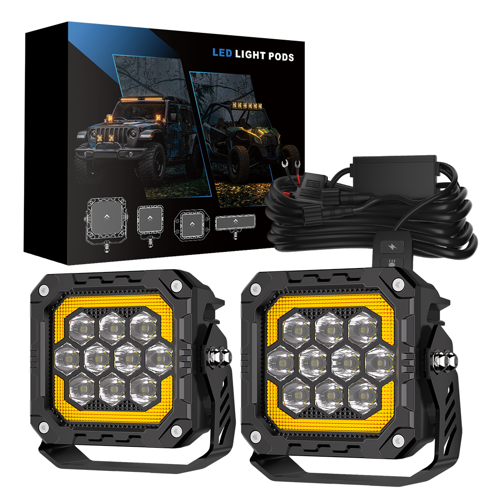4-Inch 10-Lens LED Spot Light Kit with Surround DRL